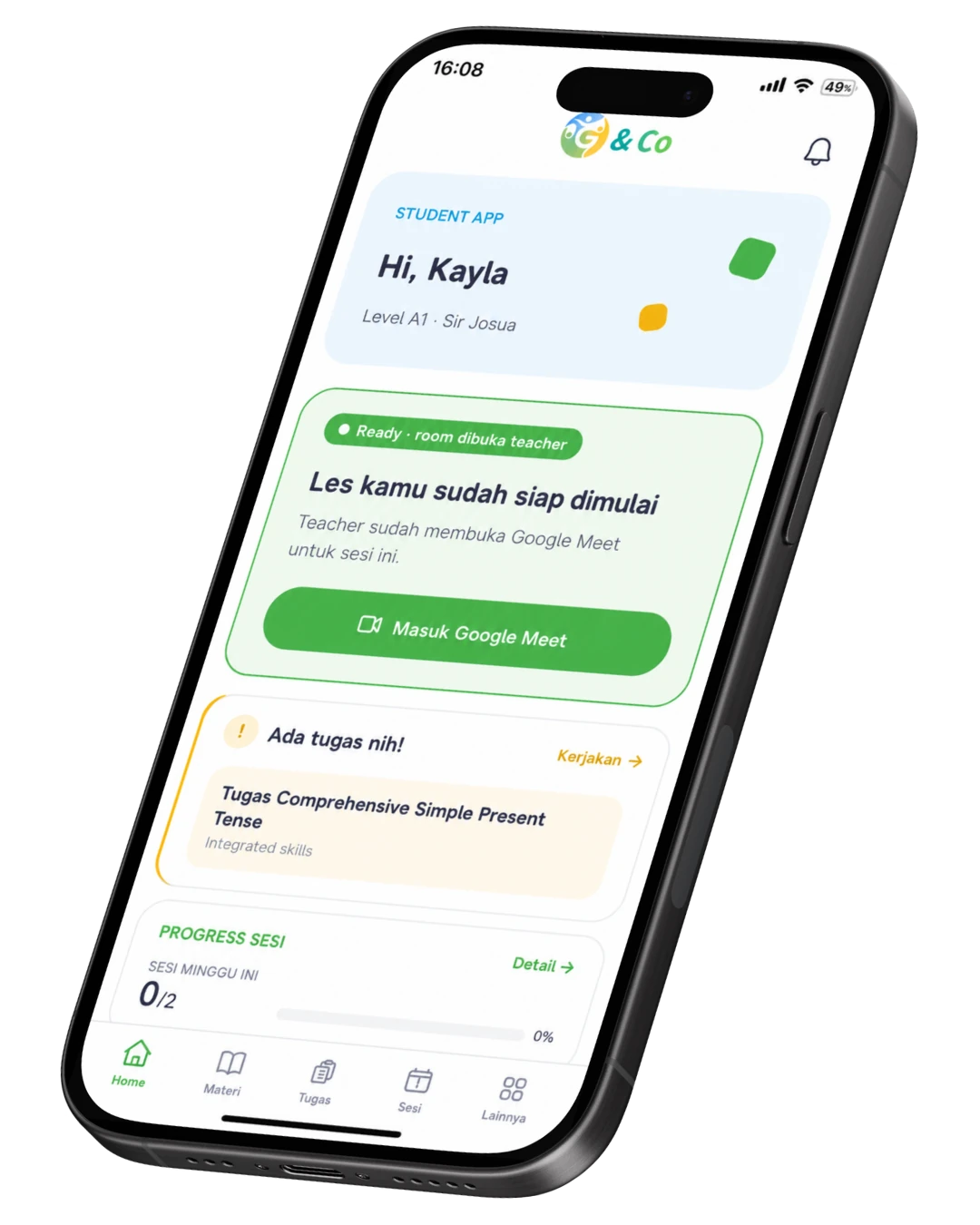 Aplikasi Grovehill: jadwal les, materi, tugas, laporan perkembangan, dan informasi kelas dalam satu platform